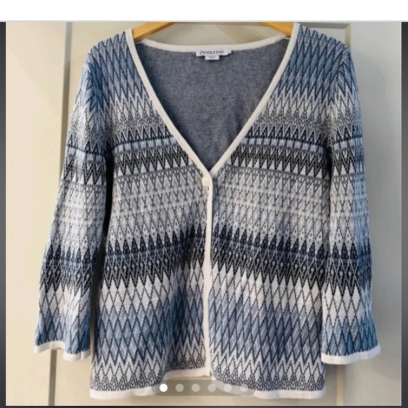 Pendleton Cardigan/Sweater, one button, Sz. Large, Linen/Cotton Blend, Triangle - Picture 1 of 5